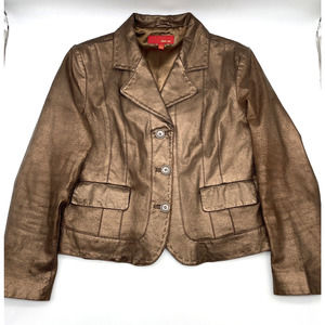 Vintage Max USA Metallic Copper Brown Genuine Leather Button Down Jacket Size L